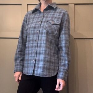 Pendleton Vintage Wool Plaid Button Down Shirt Long Sleeve Blue Gray Size Medium